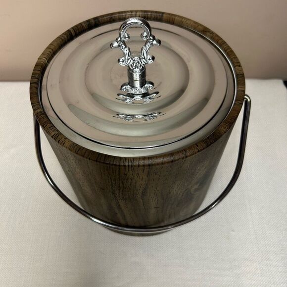 Vintage Irvinware Ice Bucket MCM vinyl wood grain - Picture 2 of 7